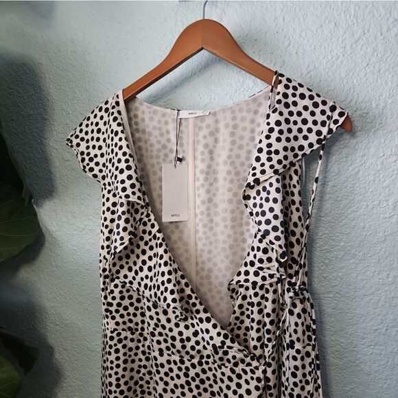 Mango MNG Polka-dot midi ruffle dress peaseant contemporary classic - Picture 7 of 14